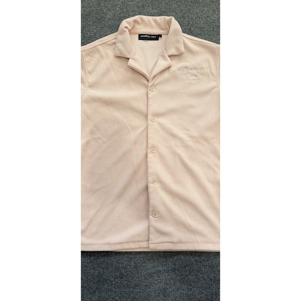 Members Only Y2K Pink Ribbed Camp Shirt Mens Large Embroidered Bowling - Picture 2 of 14